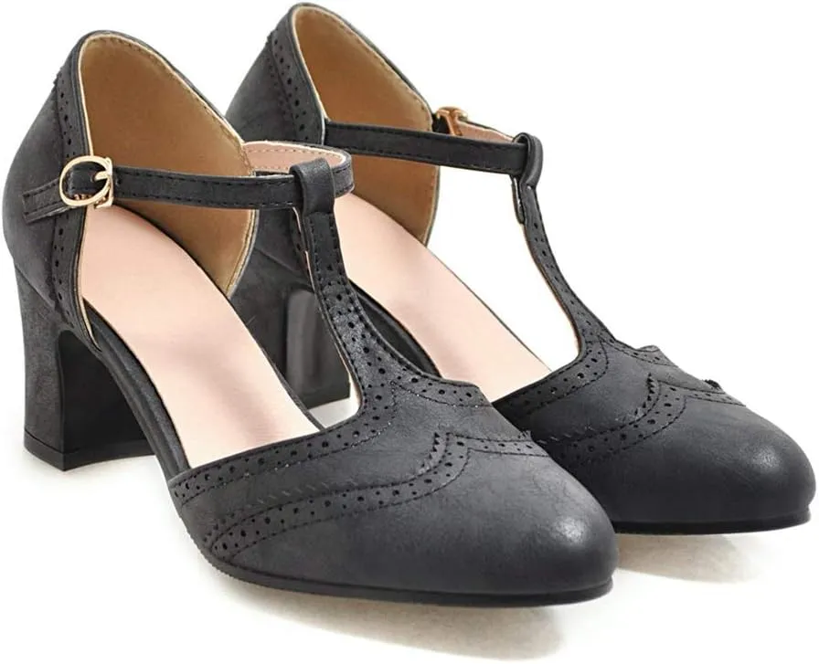 MIOKE Women's Pointed Toe D'Orsay Pumps Comfort Ankle Strap Block Mid Heel Dress Sandals Party Office Shoes