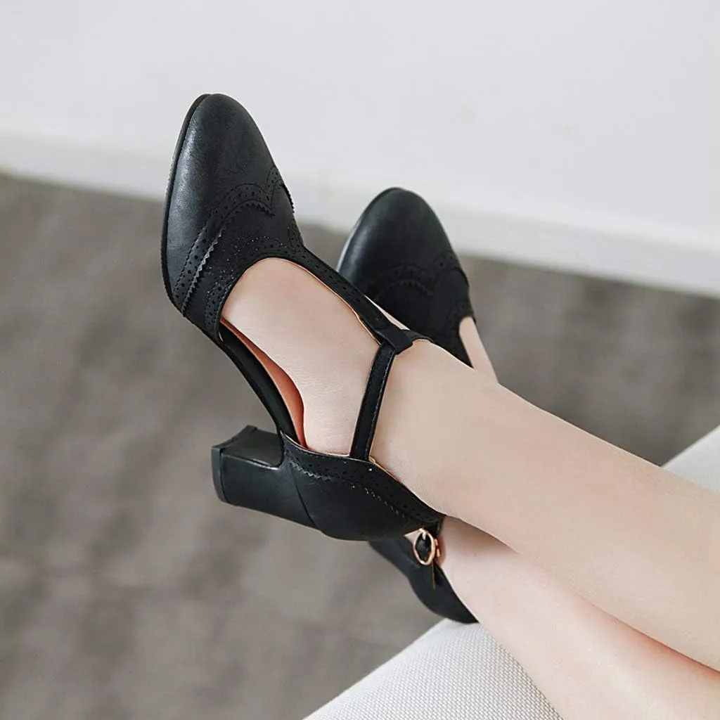 MIOKE Women's Pointed Toe D'Orsay Pumps Comfort Ankle Strap Block Mid Heel Dress Sandals Party Office Shoes