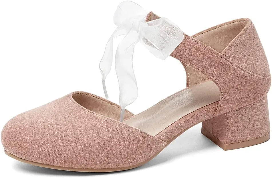 MIOKE Women's Pointed Toe D'Orsay Pumps Comfort Ankle Strap Block Mid Heel Dress Sandals Party Office Shoes