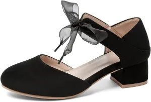 MIOKE Women's Pointed Toe D'Orsay Pumps Comfort Ankle Strap Block Mid Heel Dress Sandals Party Office Shoes