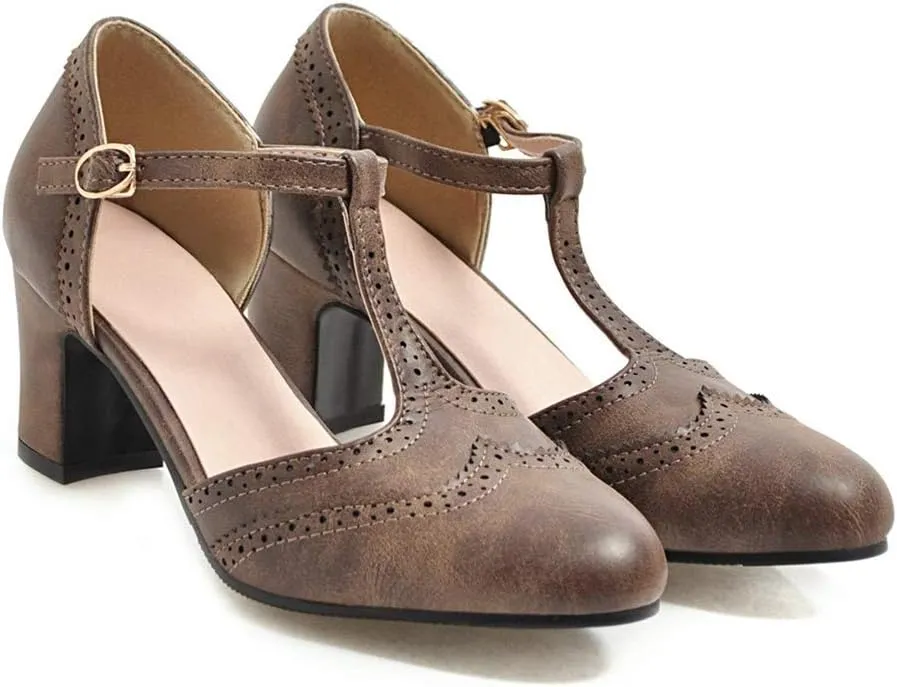 MIOKE Women's Pointed Toe D'Orsay Pumps Comfort Ankle Strap Block Mid Heel Dress Sandals Party Office Shoes