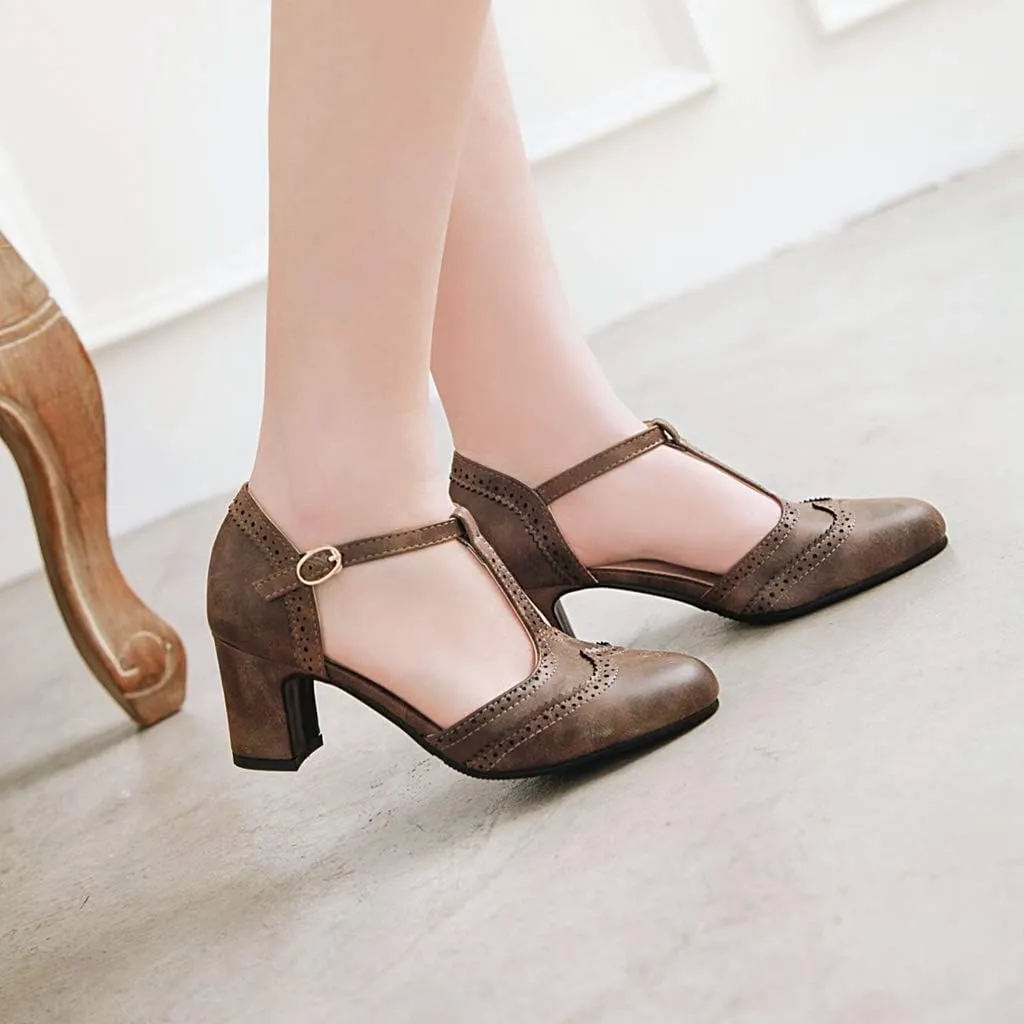 MIOKE Women's Pointed Toe D'Orsay Pumps Comfort Ankle Strap Block Mid Heel Dress Sandals Party Office Shoes
