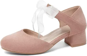 MIOKE Women's Pointed Toe D'Orsay Pumps Comfort Ankle Strap Block Mid Heel Dress Sandals Party Office Shoes