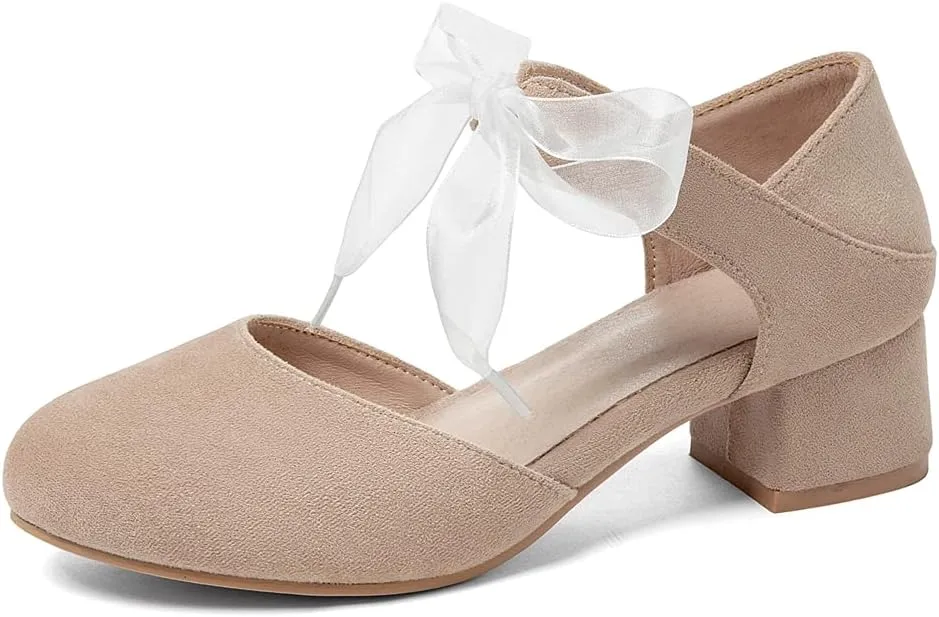MIOKE Women's Pointed Toe D'Orsay Pumps Comfort Ankle Strap Block Mid Heel Dress Sandals Party Office Shoes