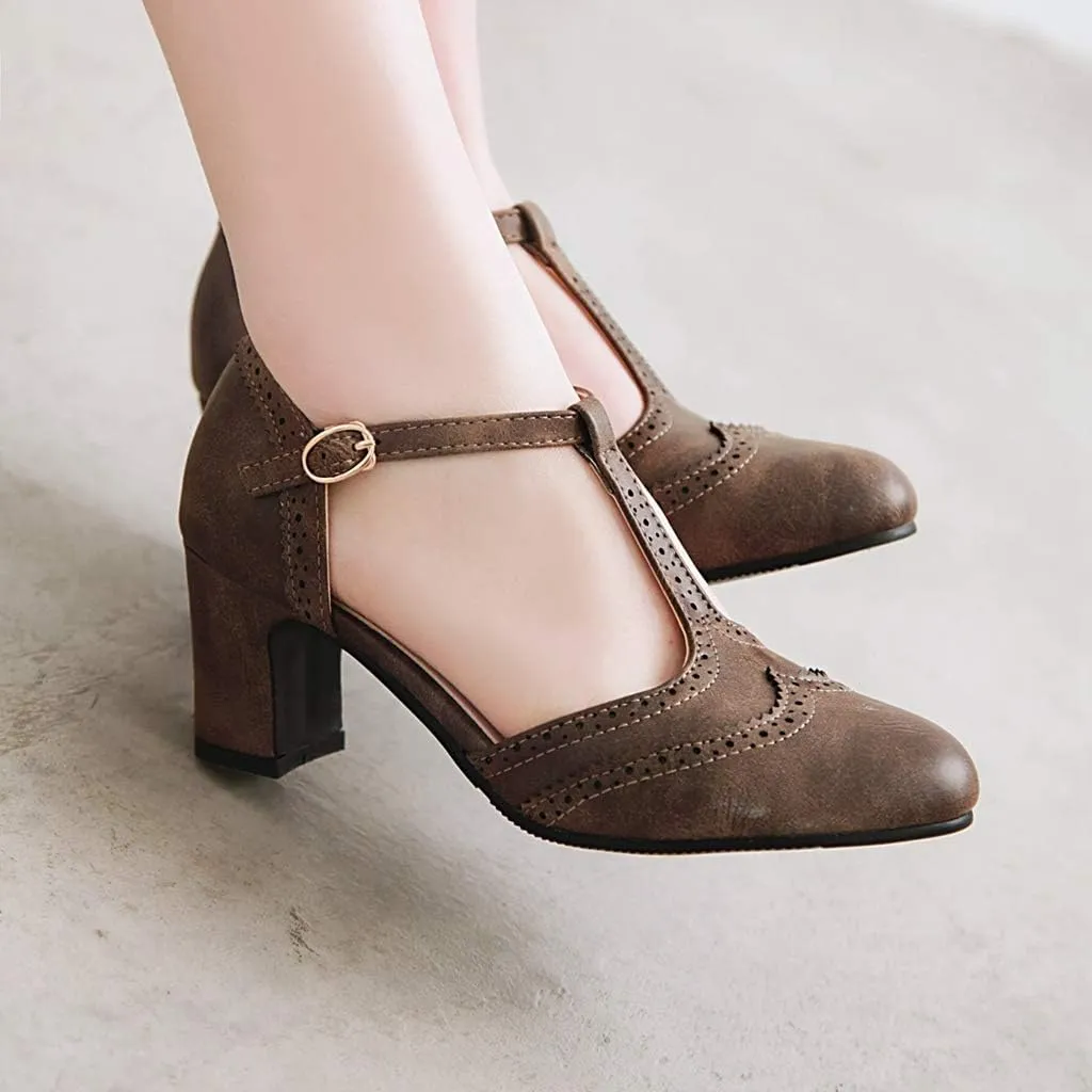 MIOKE Women's Pointed Toe D'Orsay Pumps Comfort Ankle Strap Block Mid Heel Dress Sandals Party Office Shoes
