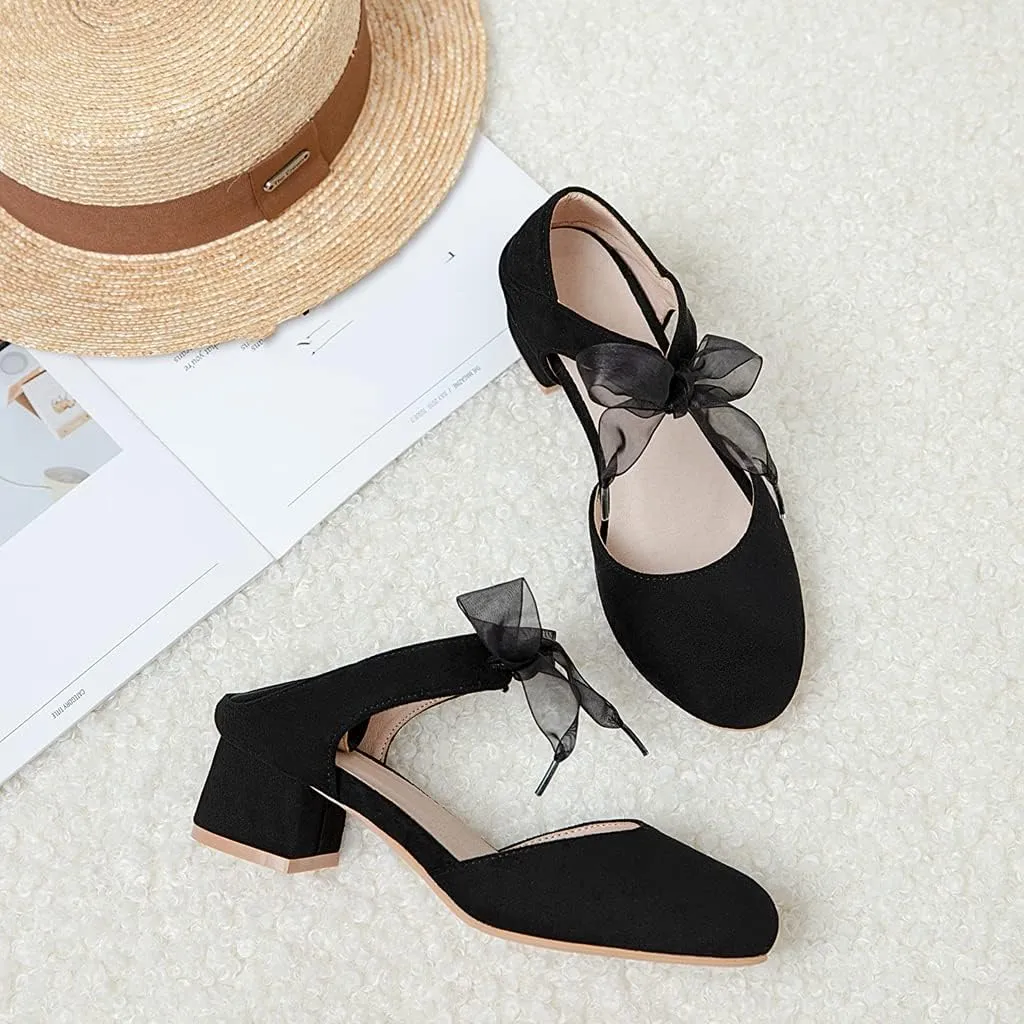 MIOKE Women's Pointed Toe D'Orsay Pumps Comfort Ankle Strap Block Mid Heel Dress Sandals Party Office Shoes