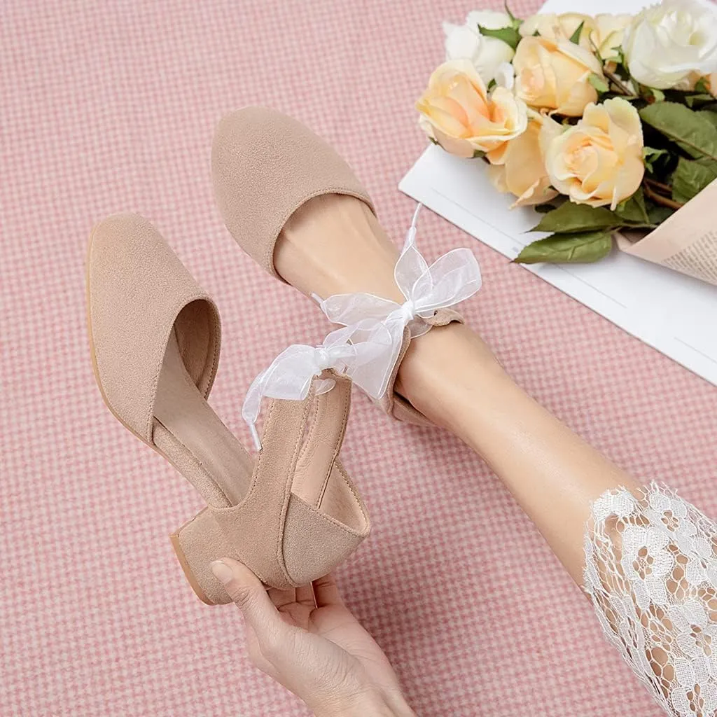 MIOKE Women's Pointed Toe D'Orsay Pumps Comfort Ankle Strap Block Mid Heel Dress Sandals Party Office Shoes