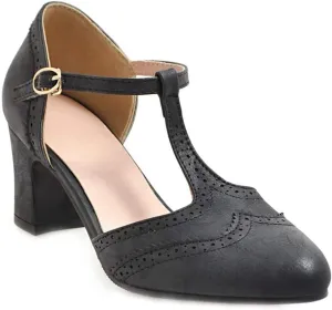 MIOKE Women's Pointed Toe D'Orsay Pumps Comfort Ankle Strap Block Mid Heel Dress Sandals Party Office Shoes