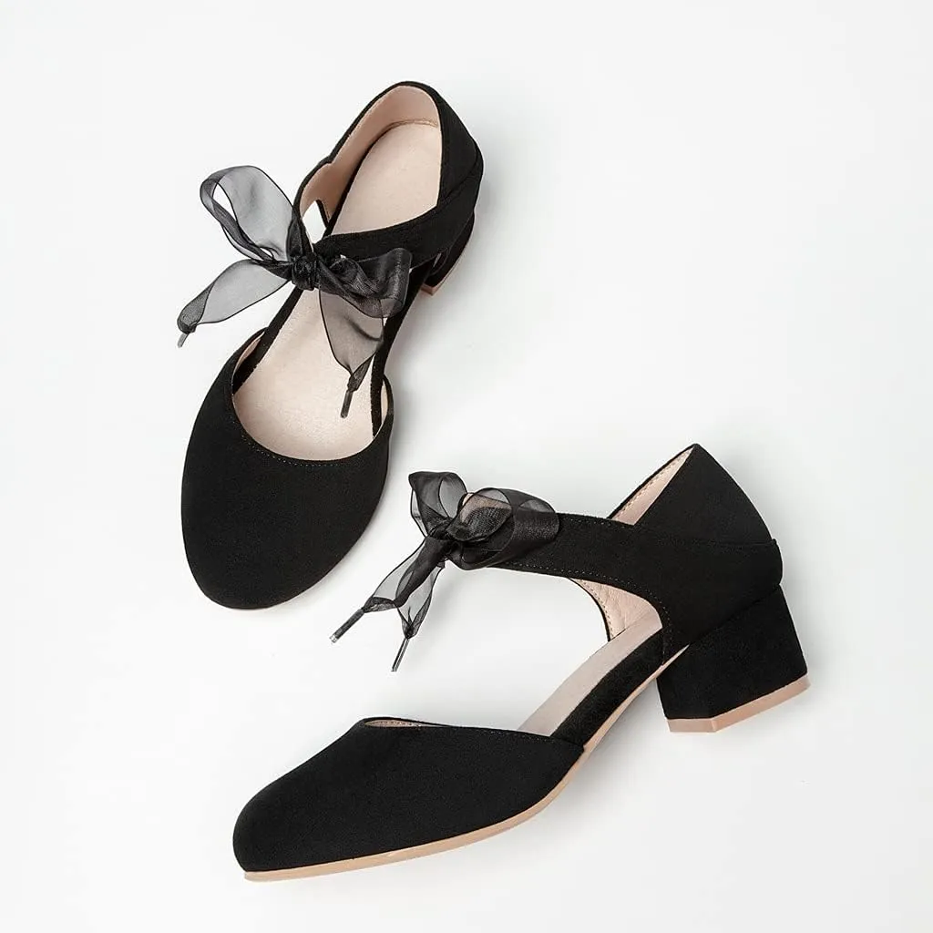 MIOKE Women's Pointed Toe D'Orsay Pumps Comfort Ankle Strap Block Mid Heel Dress Sandals Party Office Shoes