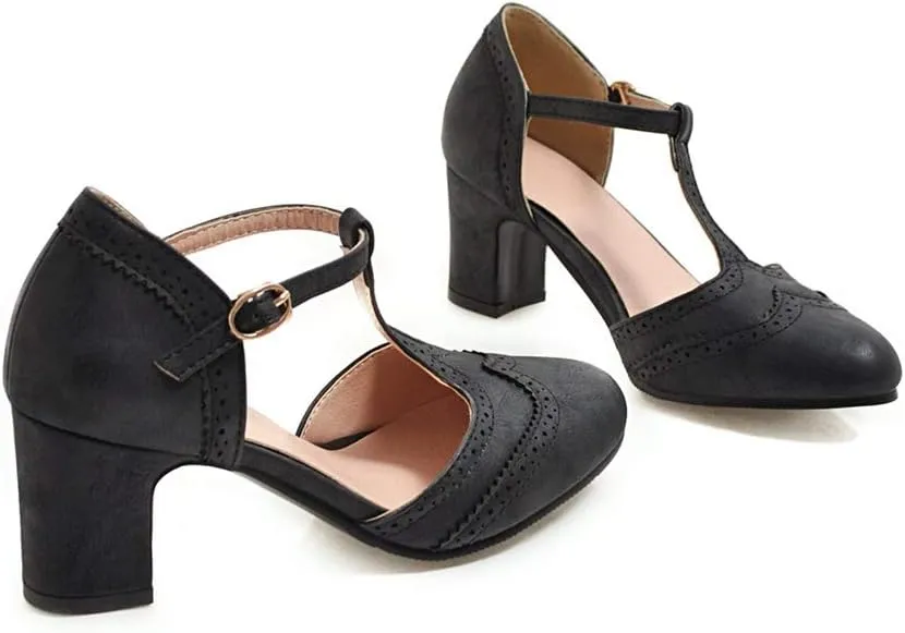 MIOKE Women's Pointed Toe D'Orsay Pumps Comfort Ankle Strap Block Mid Heel Dress Sandals Party Office Shoes