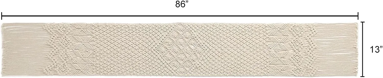  REDEARTH Table Runner-Hand Woven Exquisite Artisan Made Boho Decorative Table Runner for Dining Table, Coffee Table, Console, Dresser; 100% Cotton (13x86; Natural)