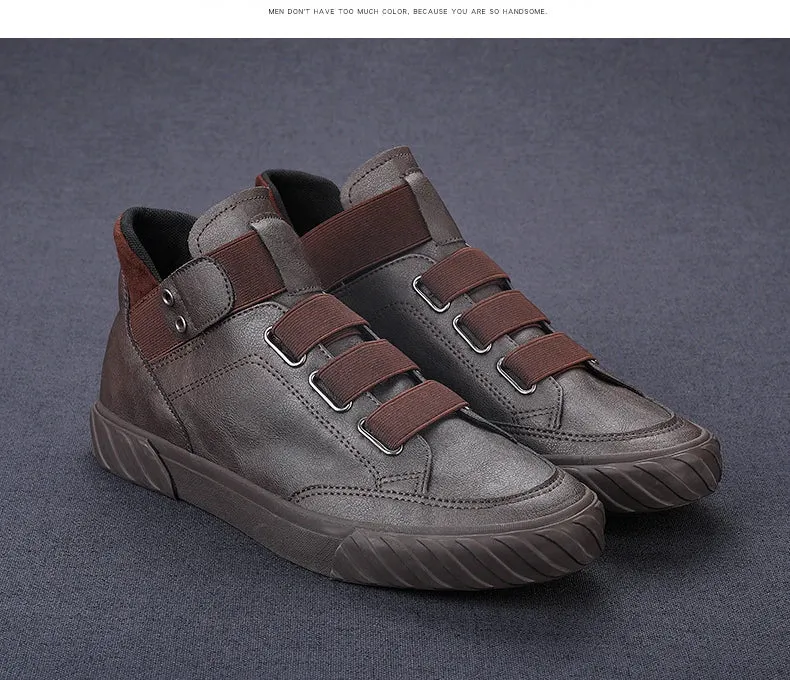 Retro High Top Men's Shoes Luxury Leather.