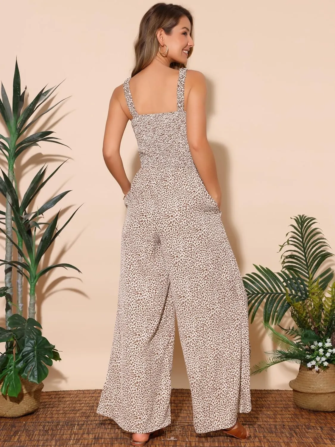 Seta T Women's Casual Loose Overalls Jumpsuits One Piece Sleeveless Split Wide Leg Long Pant Rompers with Pockets