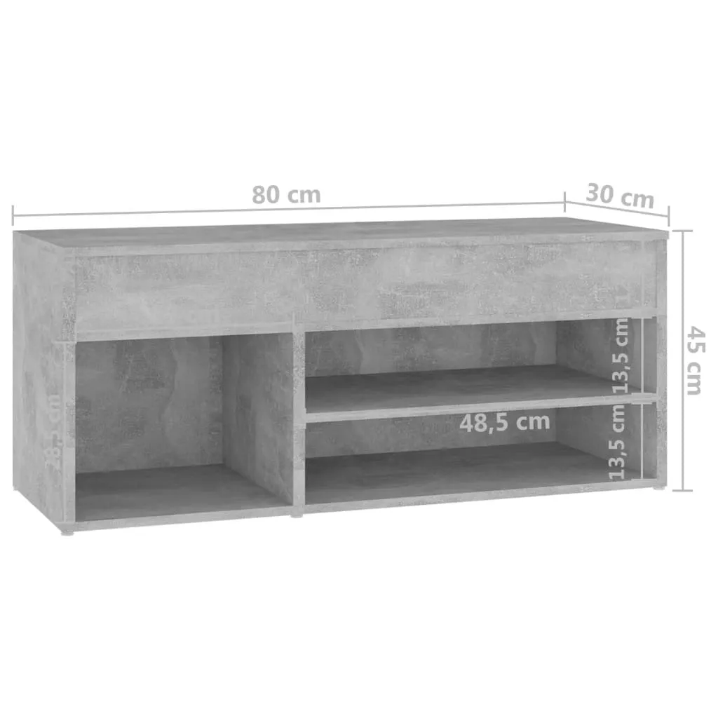 Shoe Bench Concrete Grey 80x30x45 cm Chipboard