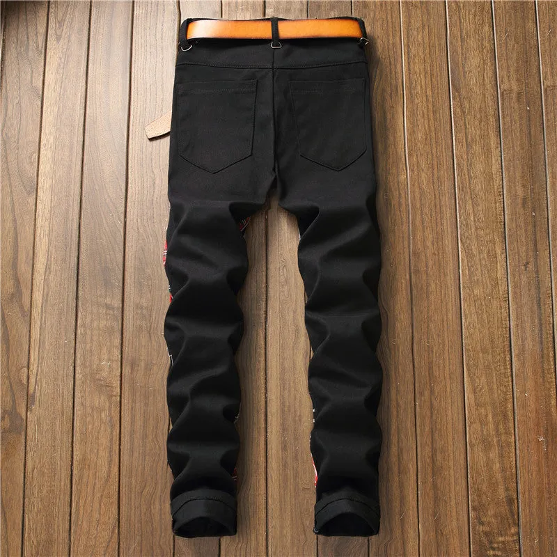 Vintage Patchwork Men's Jeans Mid Waisted Straight Pants
