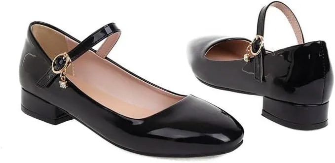 Women Elegant Mary Jane Pumps Square Toe Low Block Heels for Office College