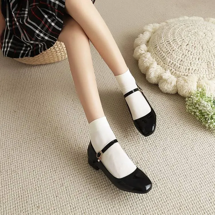 Women Elegant Mary Jane Pumps Square Toe Low Block Heels for Office College