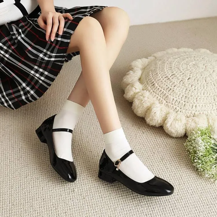 Women Elegant Mary Jane Pumps Square Toe Low Block Heels for Office College