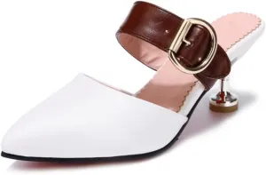 Women's Pointed Toe Stiletto Heels Mules Buckle Metallic Heeled Backless Sandals Slip On Dress Shoes