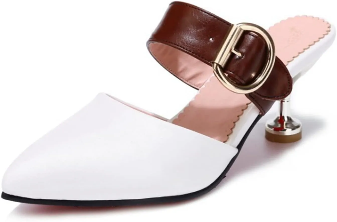 Women's Pointed Toe Stiletto Heels Mules Buckle Metallic Heeled Backless Sandals Slip On Dress Shoes