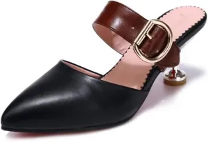 Women's Pointed Toe Stiletto Heels Mules Buckle Metallic Heeled Backless Sandals Slip On Dress Shoes