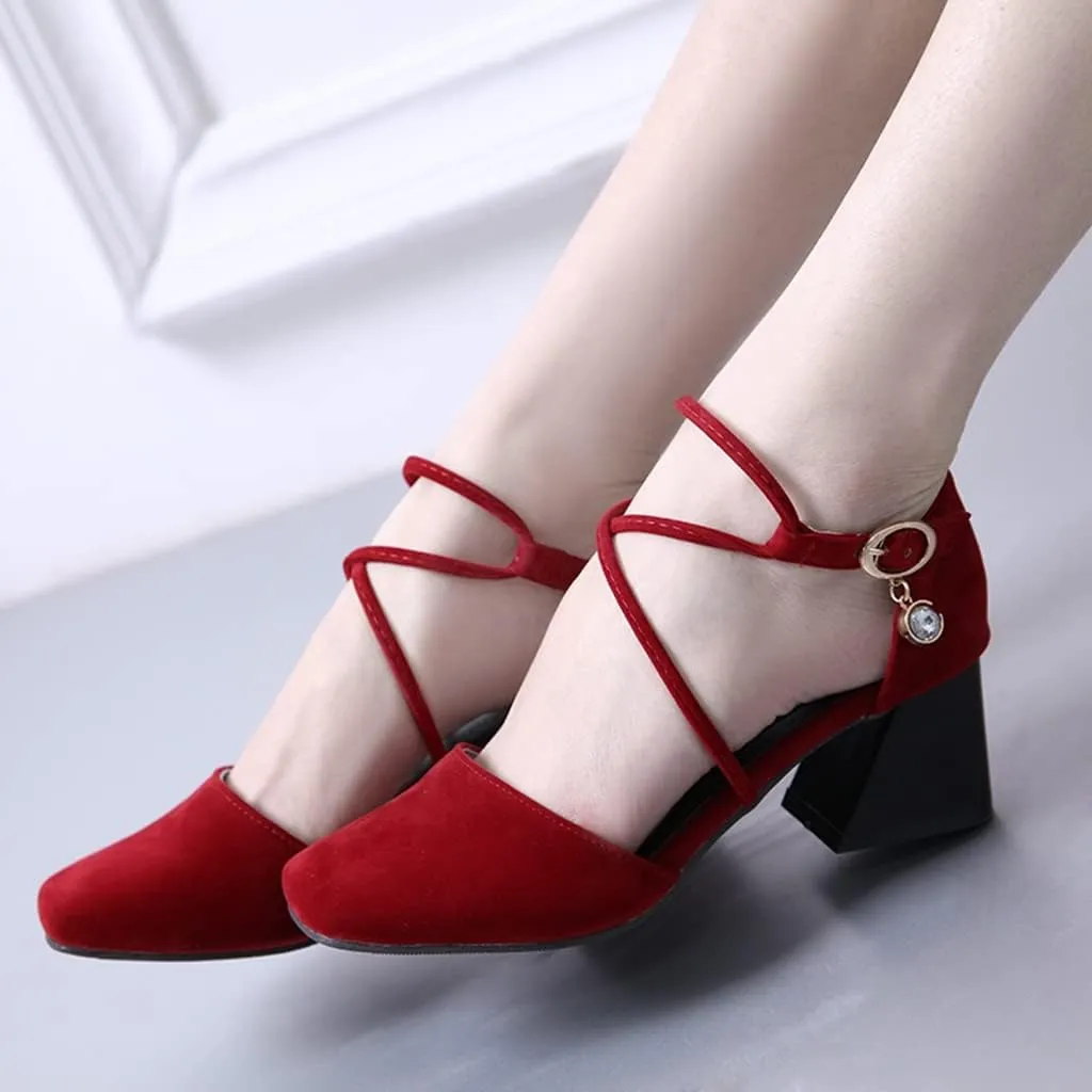 Women's Square Toe D'Orsay Pumps Comfort Ankle Strap Block Low Heel Dress Sandals Party Office Shoes