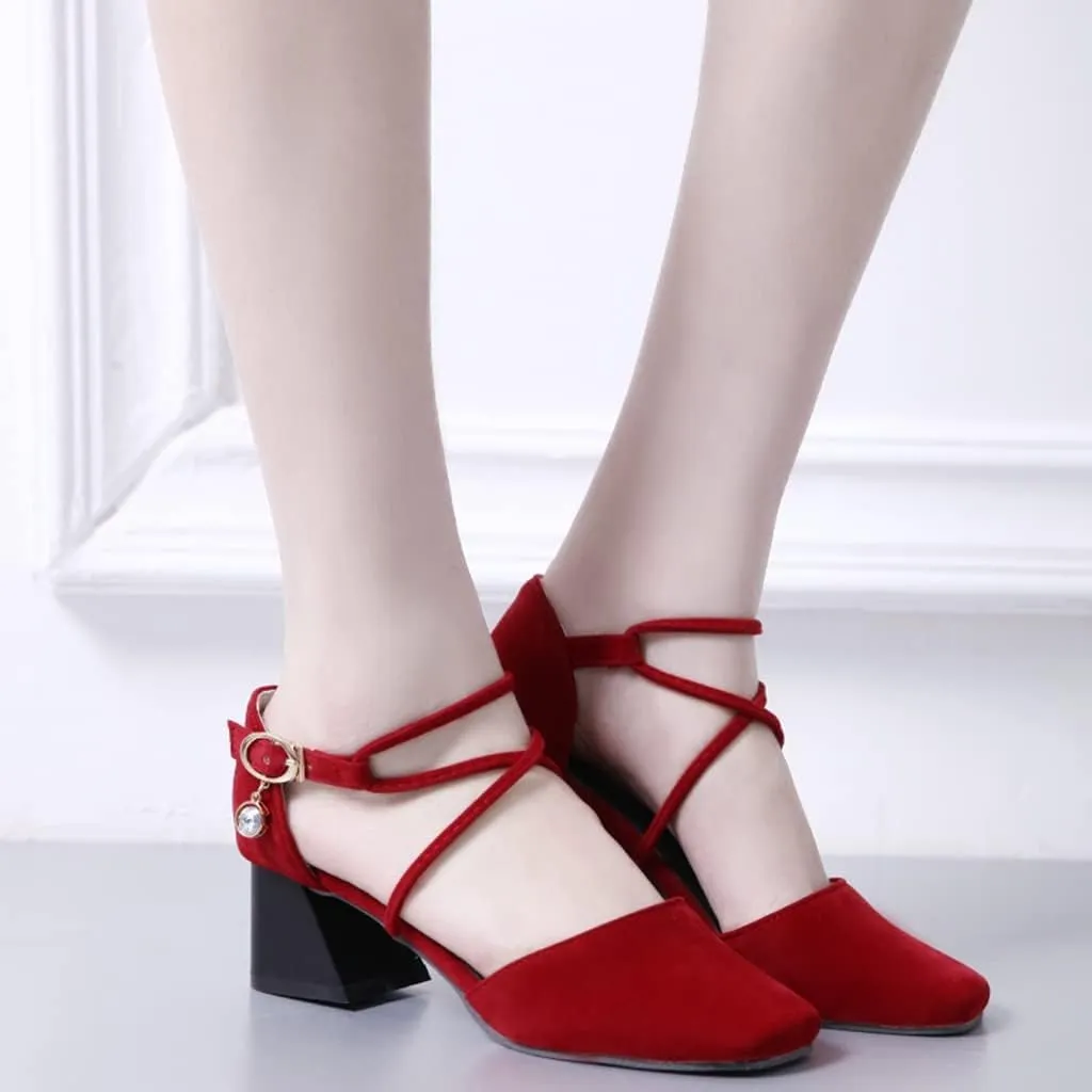 Women's Square Toe D'Orsay Pumps Comfort Ankle Strap Block Low Heel Dress Sandals Party Office Shoes