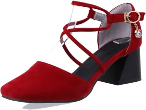 Women's Square Toe D'Orsay Pumps Comfort Ankle Strap Block Low Heel Dress Sandals Party Office Shoes