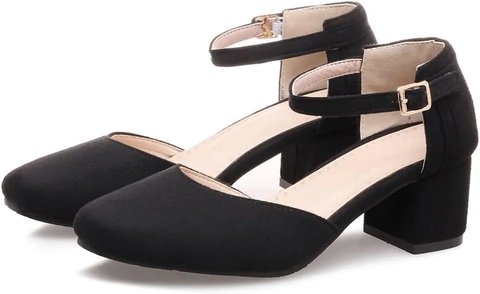 Women's Square Toe D'Orsay Pumps Comfort Ankle Strap Block Low Heel Dress Sandals Party Office Shoes