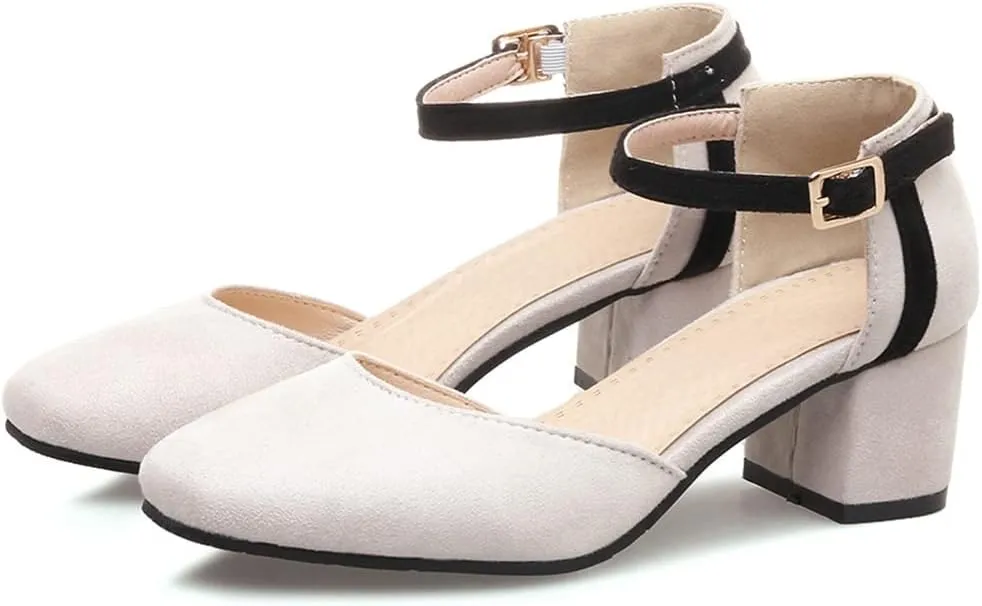 Women's Square Toe D'Orsay Pumps Comfort Ankle Strap Block Low Heel Dress Sandals Party Office Shoes