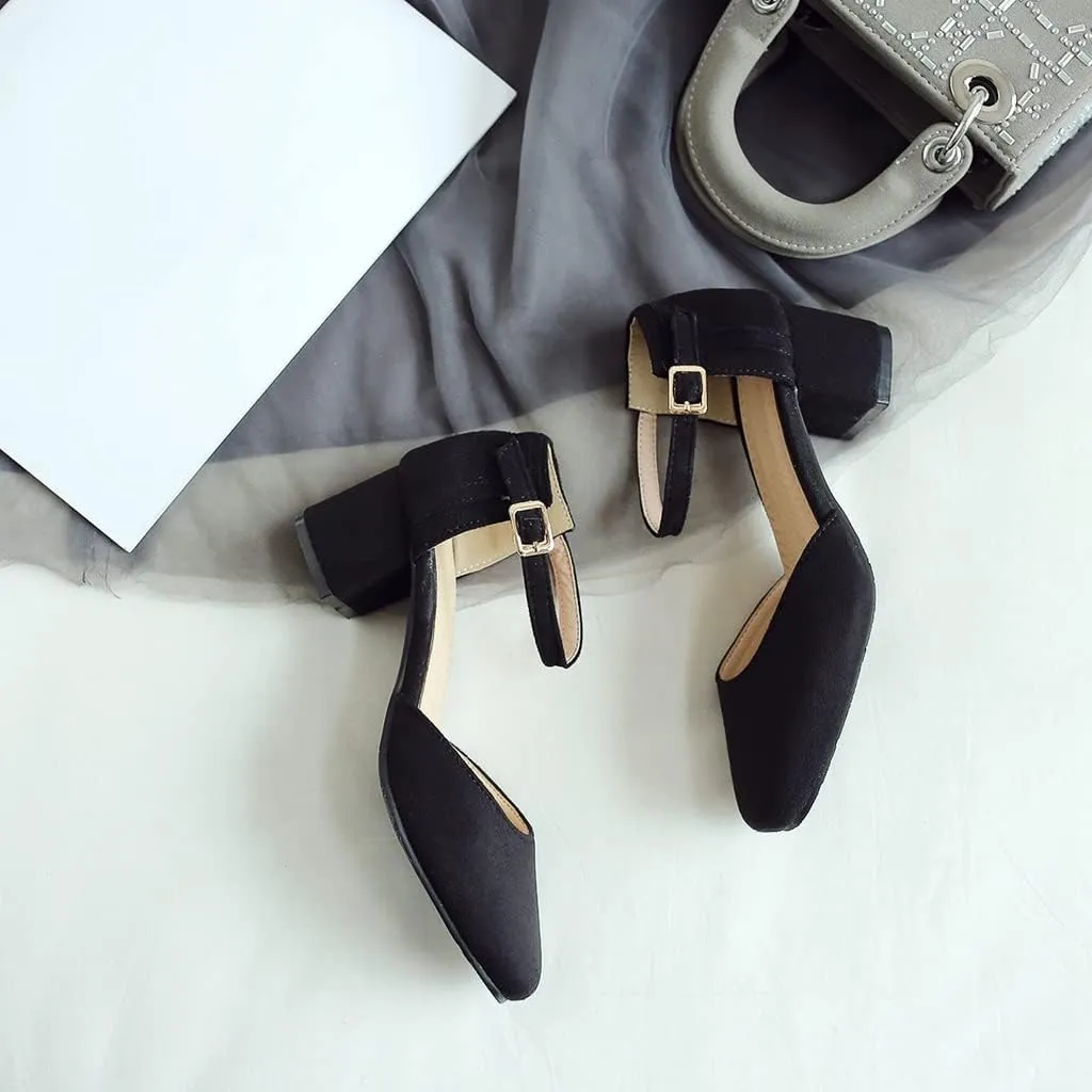 Women's Square Toe D'Orsay Pumps Comfort Ankle Strap Block Low Heel Dress Sandals Party Office Shoes