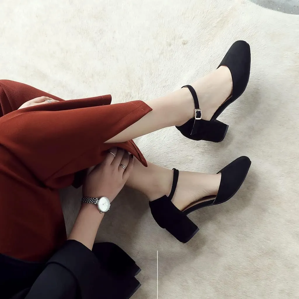 Women's Square Toe D'Orsay Pumps Comfort Ankle Strap Block Low Heel Dress Sandals Party Office Shoes