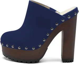 XYD Cork Platform Super High Heels Mules for Women Chunky Block Studded Closed Round Toe Slides Sandals Backless Fashion Dress Club Shoes