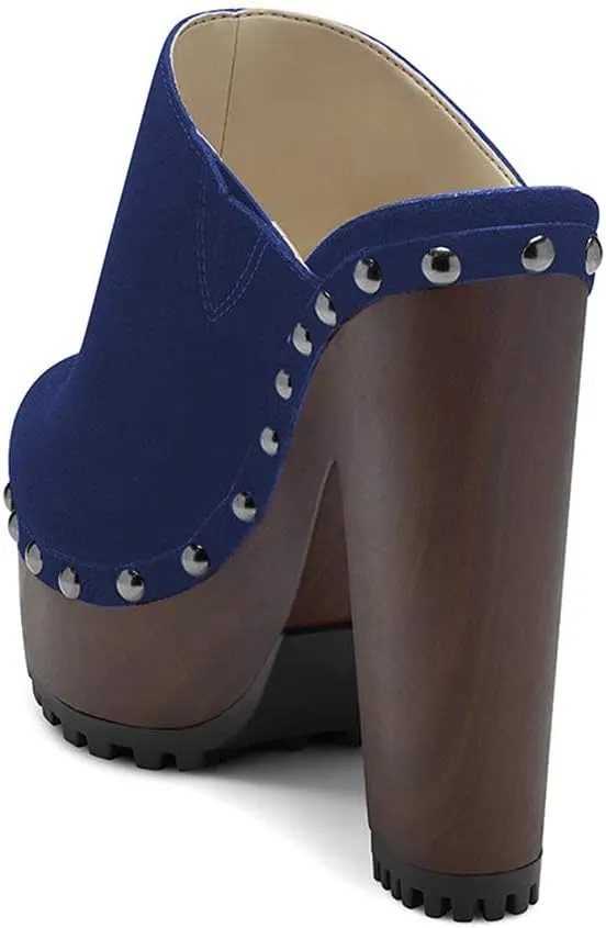 XYD Cork Platform Super High Heels Mules for Women Chunky Block Studded Closed Round Toe Slides Sandals Backless Fashion Dress Club Shoes