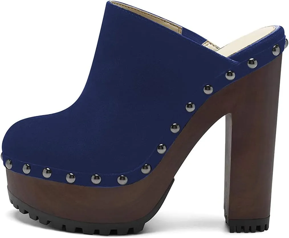 XYD Cork Platform Super High Heels Mules for Women Chunky Block Studded Closed Round Toe Slides Sandals Backless Fashion Dress Club Shoes