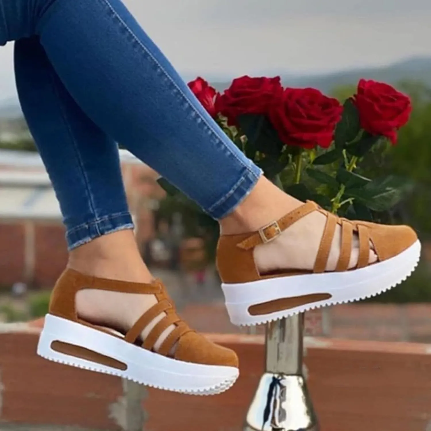 ZSpzx Platform Sandals for Women Dressy Summer 2025 Comfortable Wedge Heels Orthopedic Dotmalls Walking Shoes Foot Arch Support Casual Ankle Strap Buckle Slip On Loafers Low Top Sneakers for Travel