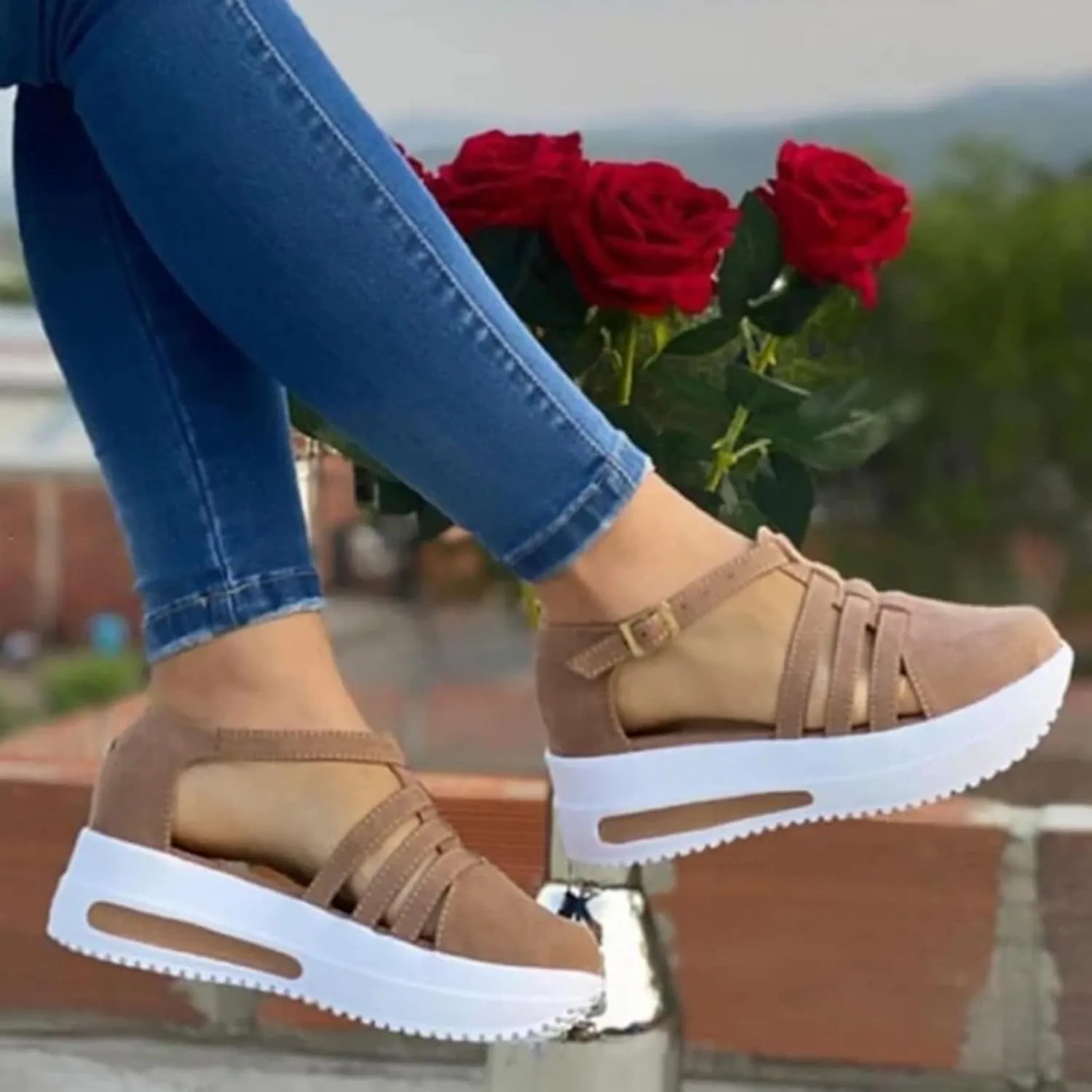 ZSpzx Platform Sandals for Women Dressy Summer 2025 Comfortable Wedge Heels Orthopedic Dotmalls Walking Shoes Foot Arch Support Casual Ankle Strap Buckle Slip On Loafers Low Top Sneakers for Travel