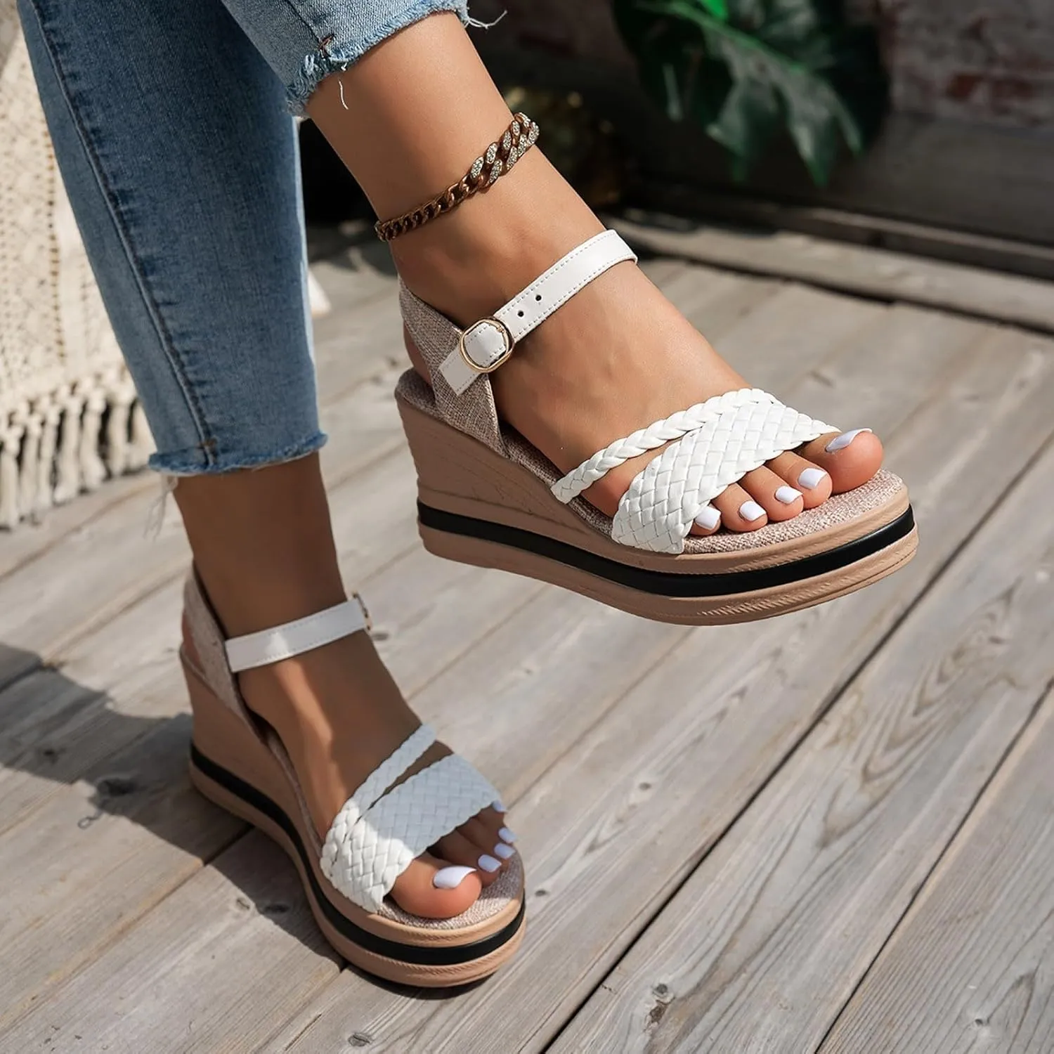 ZSpzx Platform Sandals for Women Dressy Summer 2025,Womens Orthopedic Backless Comfortable Sandal with Adjustable Ankle Strap Arch Support Dress Shoes Slip On Low Wedge Sandalias for Outdoor Indoor