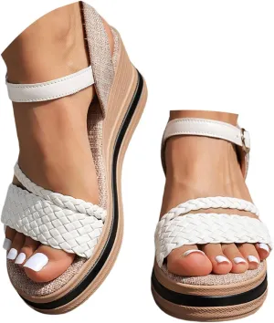 ZSpzx Platform Sandals for Women Dressy Summer 2025,Womens Orthopedic Backless Comfortable Sandal with Adjustable Ankle Strap Arch Support Dress Shoes Slip On Low Wedge Sandalias for Outdoor Indoor
